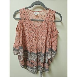 Style & Co Punk Floral Boho Cottagecore Paisley Cold Shoulder Blouse Size PM